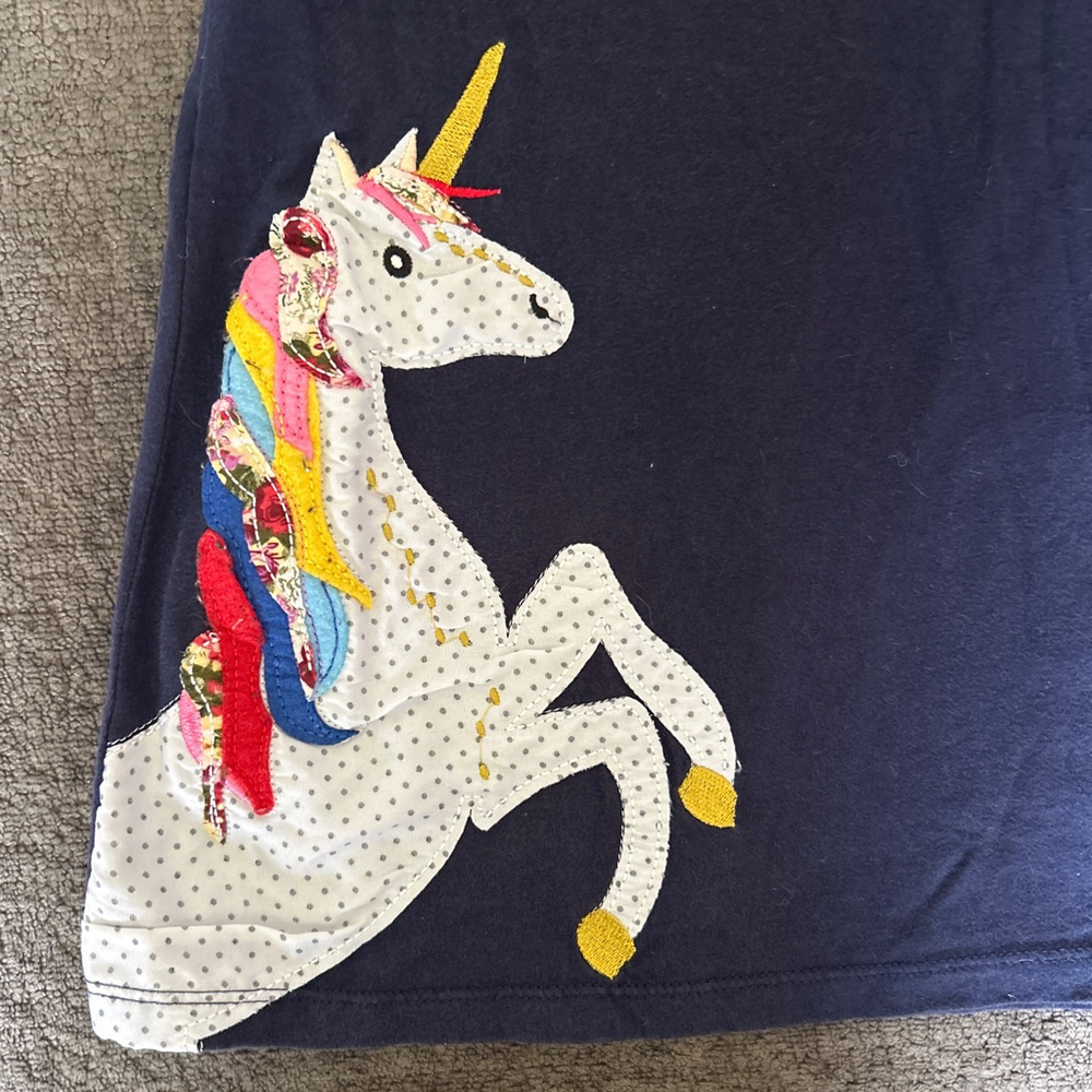 Girls Casual Dress Navy White Unicorn - Picture 2 of 4